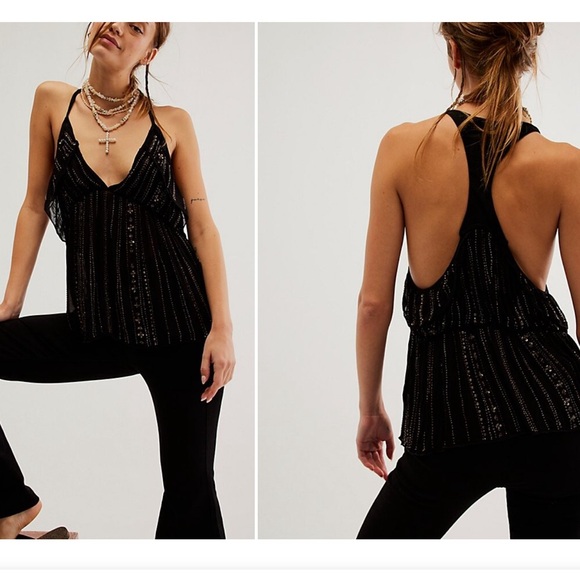 Free People Black Sequins Top - Picture 4 of 5